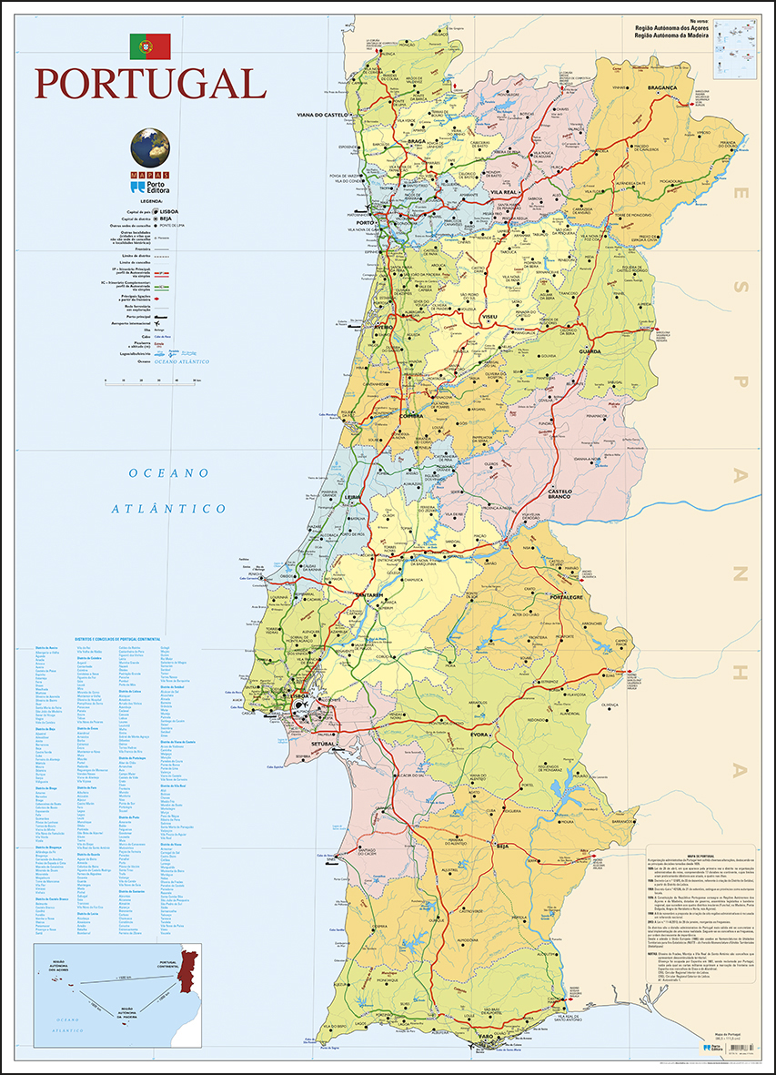 mapa de estradas em portugal Mapa de Portugal   2 Faces (80,5 x 111,5 cm)   Plastificado de 