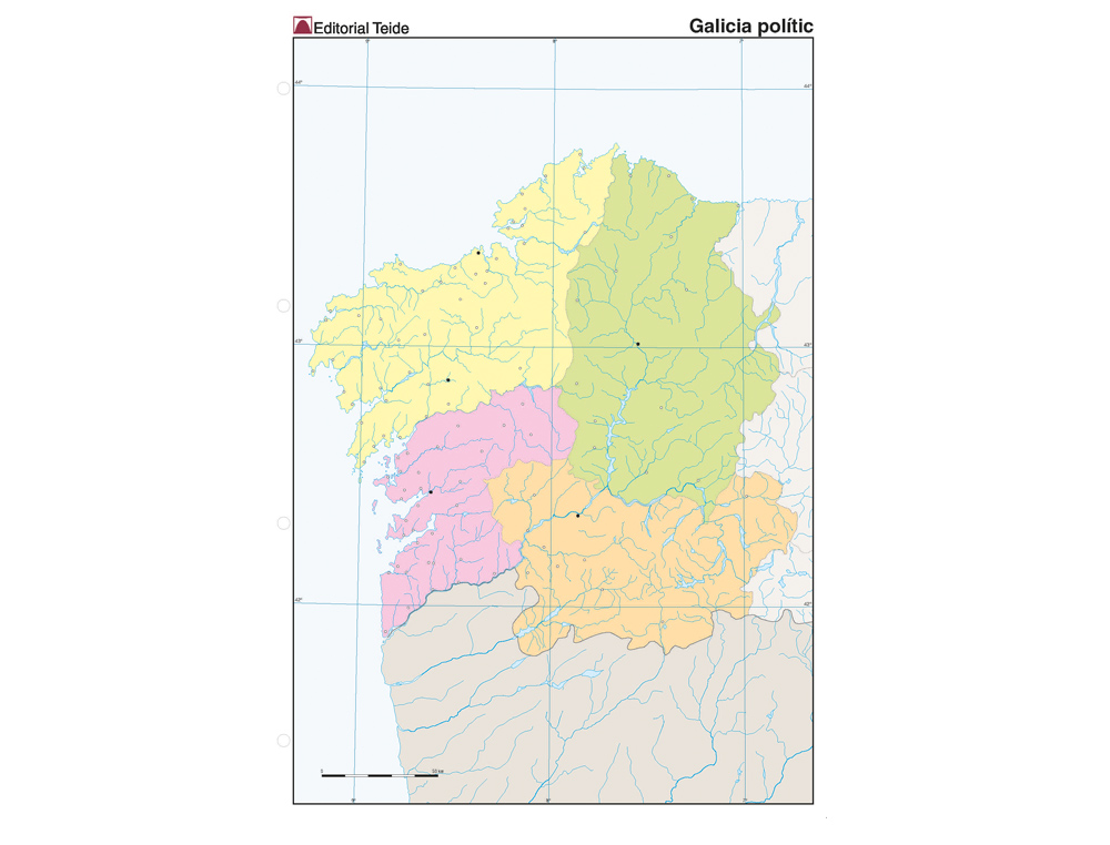 Blank color map, A4 size, Galicia political (100 units) ( Imagem 2 de 2 ) - Preview