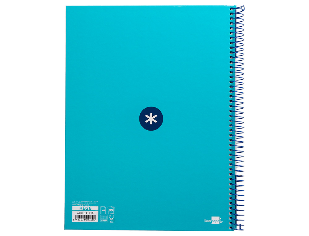 Caderno espiral liderpapel din a4 antartik capa forrada 80f 90 gr quadricula 5mm 1 banda 4 furos cor turquesa ( Imagem 3 de 9 ) - Preview