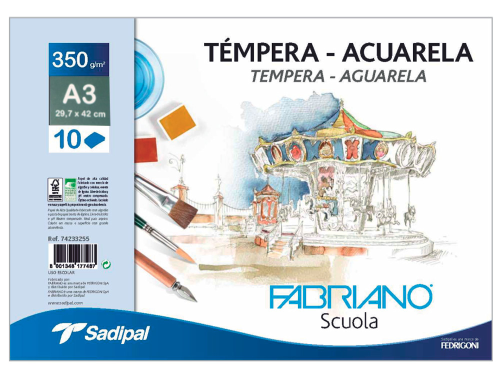 Bloco de desenho aguarela sadipal fabriano colado din a3 10 folhas 350 g/m2 grao suave ( Imagem 2 de 4 ) - Preview