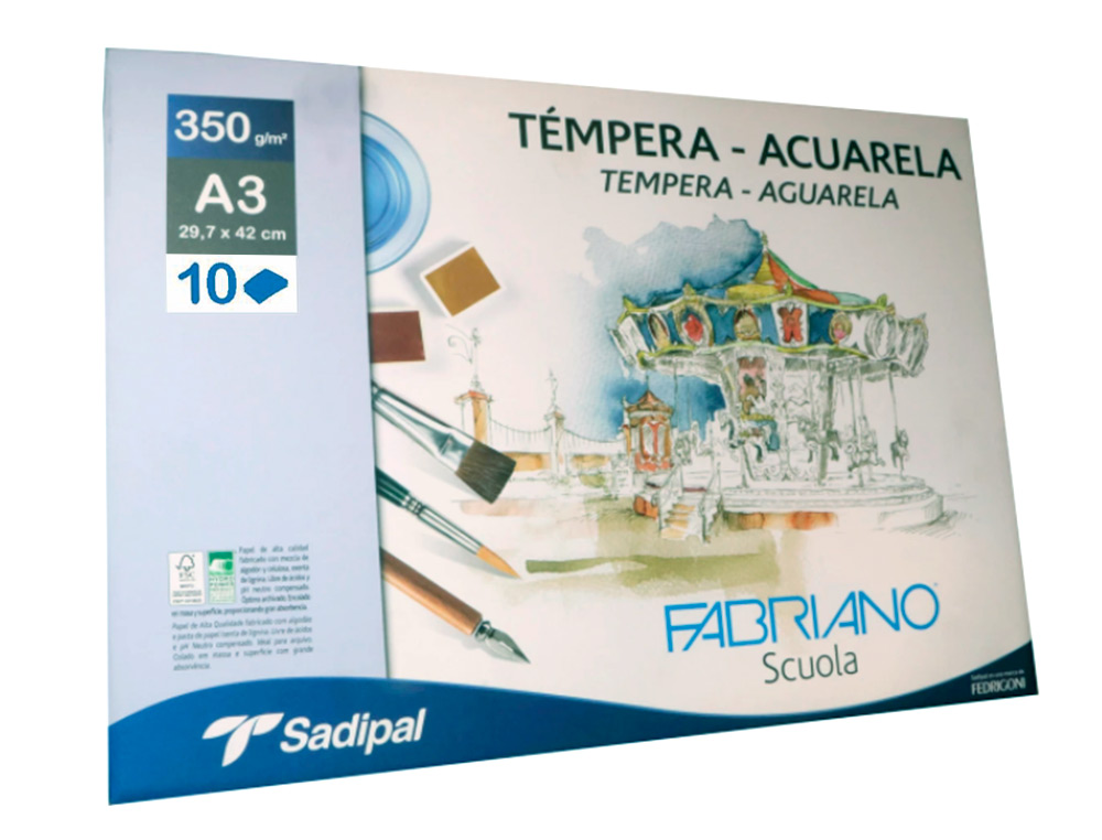 Bloco de desenho aguarela sadipal fabriano colado din a3 10 folhas 350 g/m2 grao suave ( Imagem 3 de 4 ) - Preview