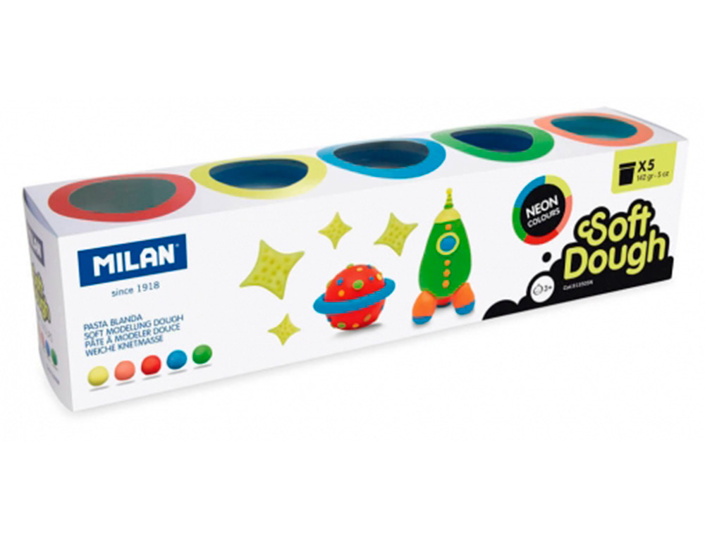 Plasticina milan para modelar soft dough neon caixa de 5 frascos cores sortidas 142 g ( Imagem 2 de 5 ) - Preview