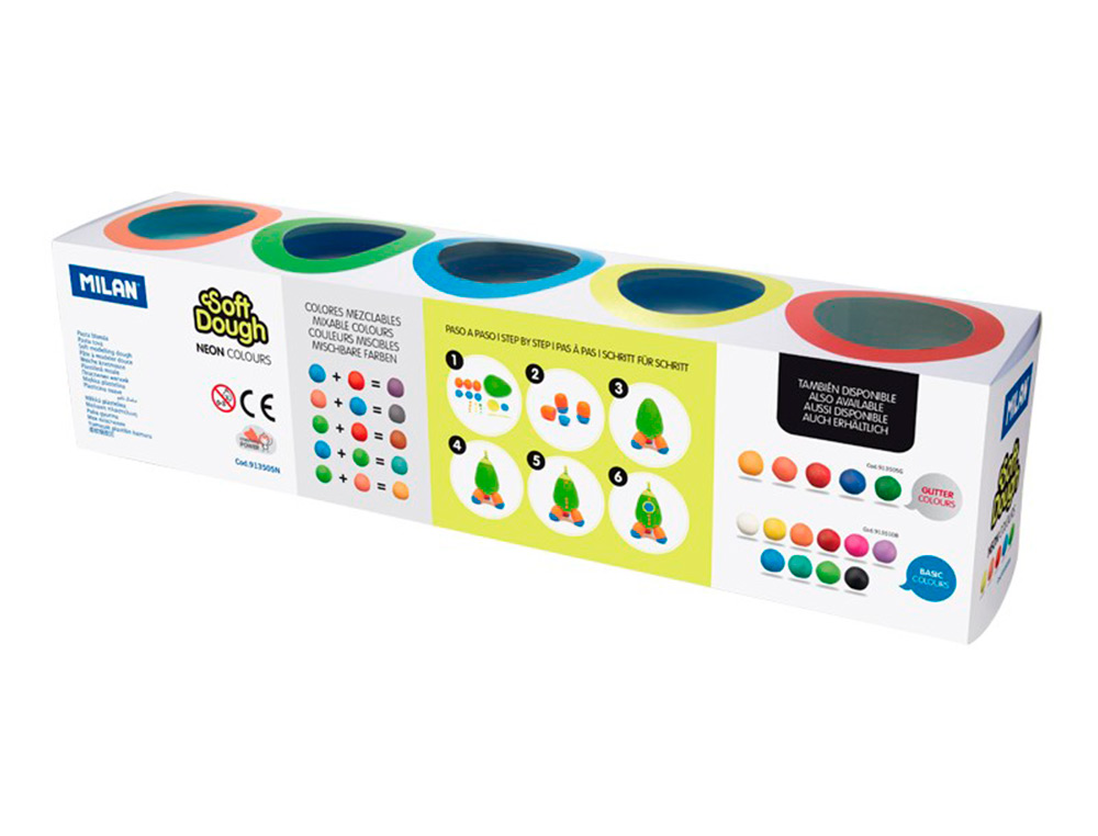 Plasticina milan para modelar soft dough neon caixa de 5 frascos cores sortidas 142 g ( Imagem 3 de 5 ) - Preview