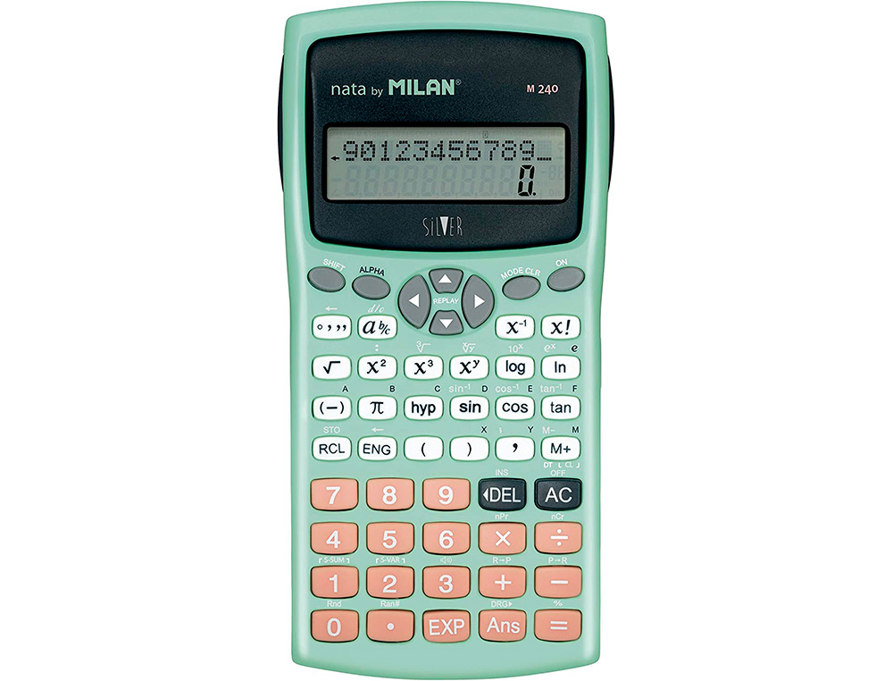 Calculadora Milan Cientifíca m240 Silver 2 Linhas 240 Funcões 10+2 Digitos Cor Verde Turquesa com Tampa Cor Prata ( Imagem 2 de 6 ) - Preview