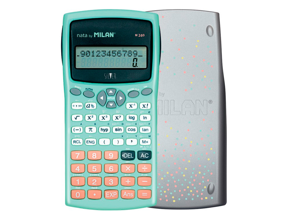 Calculadora Milan Cientifíca m240 Silver 2 Linhas 240 Funcões 10+2 Digitos Cor Verde Turquesa com Tampa Cor Prata ( Imagem 4 de 6 ) - Preview