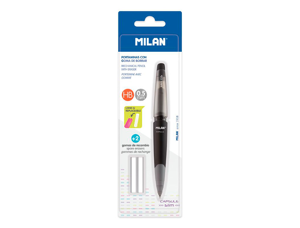 Lapiseira milan capsule slim 0,5 mm + 2 recargas de borracha em blister ( Imagem 2 de 5 ) - Preview