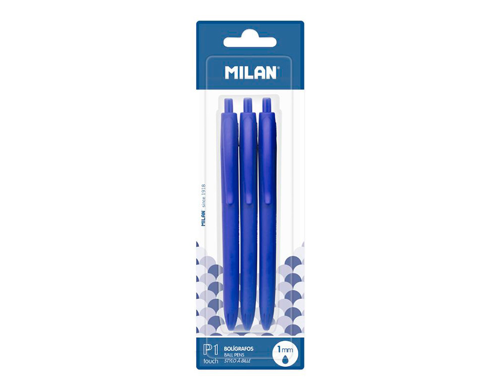 Esferografica milan p1 retratil 1 mm touch azul blister de 3 unidades ( Imagem 2 de 4 ) - Preview