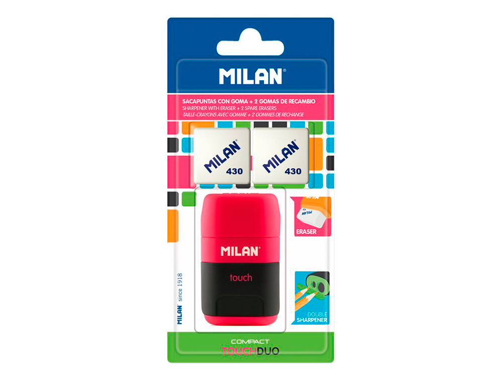 Apara lapis milan compact touch duo plastico 2 usos com borracha + 2 recargas de borracha ( Imagem 2 de 7 ) - Preview