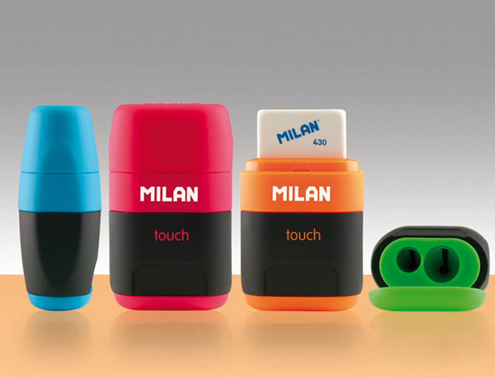 Apara lapis milan compact touch duo plastico 2 usos com borracha + 2 recargas de borracha ( Imagem 4 de 7 ) - Preview