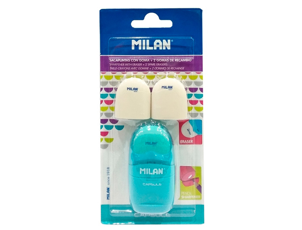 Apara Lápis MIlan Capsule Plástico 1 uso com Borracha + 2 Recargas de Borracha ( Imagem 2 de 7 ) - Preview