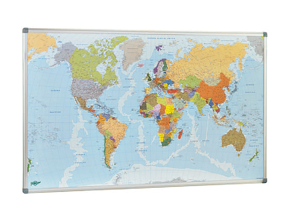 Mapa parede faibo planisfero politico magnetico moldura de aluminio com cantos de protecao 84x140 cm ( Imagem 2 de 3 ) - Preview
