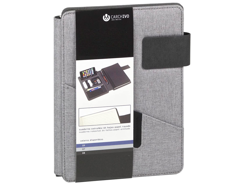 Porta notas carchivo venture din a5 com suporte para smartphone caderno cor cinza ( Imagem 2 de 4 ) - Preview