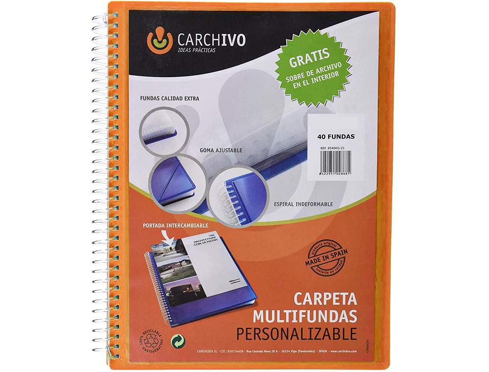 Capa catalogo carchivo archivex polipropileno canguro com espiral 40 bolsas fecho elastico din a4 laranja ( Imagem 4 de 4 ) - Preview