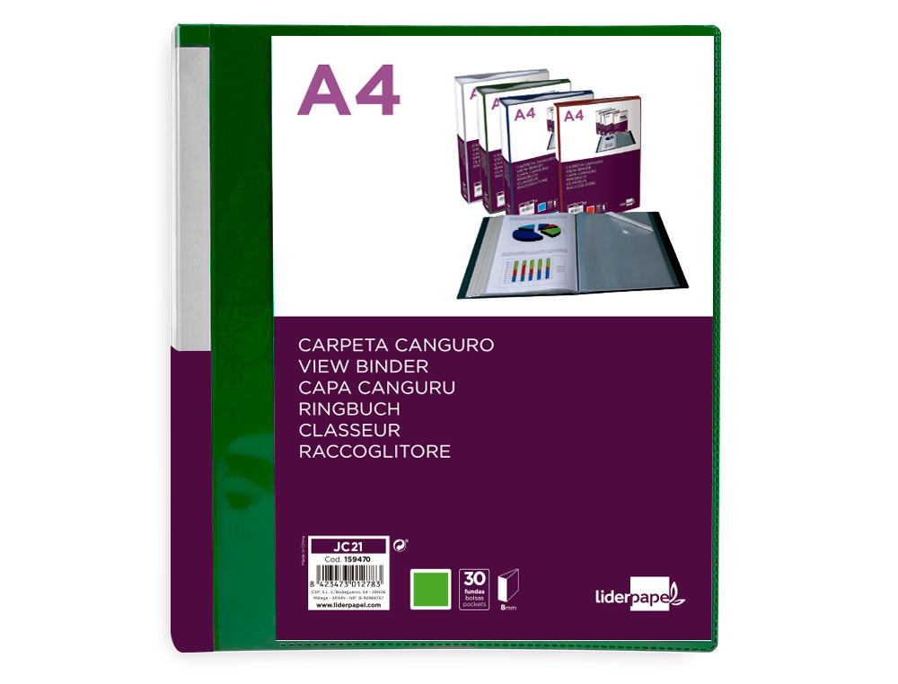Pasta canguru liderpapel 30 bolsas polipropileno din a4 verde translucido capa e lombada personalizavel ( Imagem 2 de 8 ) - Preview