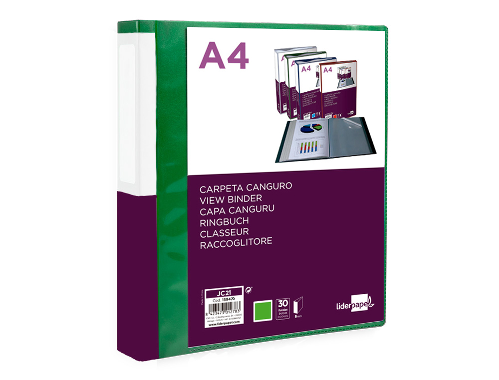 Pasta canguru liderpapel 30 bolsas polipropileno din a4 verde translucido capa e lombada personalizavel ( Imagem 4 de 8 ) - Preview