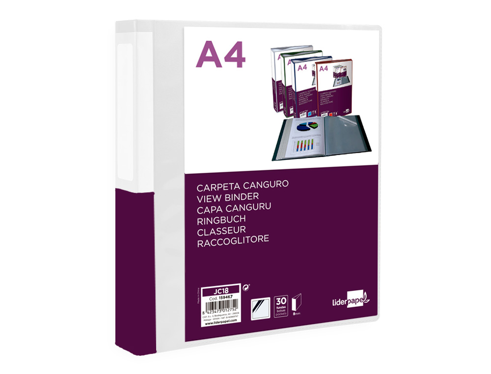 Pasta canguru liderpapel 30 bolsas polipropileno din a4 transparente capa e lombada personalizavel ( Imagem 4 de 8 ) - Preview