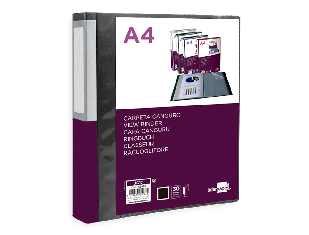 Pasta canguru liderpapel 30 bolsas polipropileno din a4 preto opaco capa e lombada personalizavel ( Imagem 4 de 8 ) - Preview