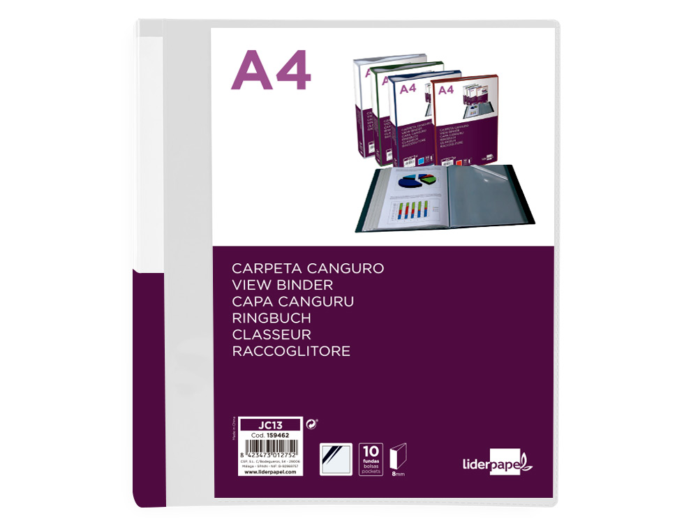 Pasta Canguru Liderpapel 10 Bolsas Polipropileno Din A4 Transparente Capa e Lombada Personalizável ( Imagem 2 de 8 ) - Preview