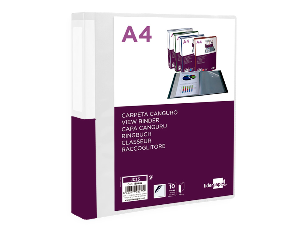 Pasta Canguru Liderpapel 10 Bolsas Polipropileno Din A4 Transparente Capa e Lombada Personalizável ( Imagem 4 de 8 ) - Preview