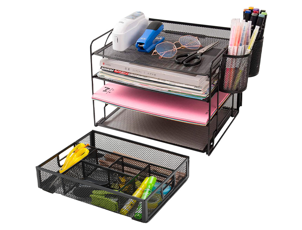 Organizador de Secretária Q-Connect Bandeja Metálica Turquesa com 6 Departamentos 235x183x65 mm ( Imagem 5 de 6 ) - Preview