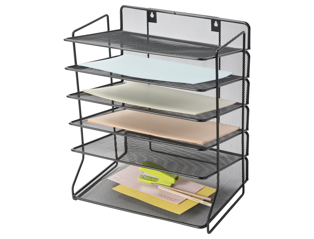 Tabuleiro de secretaria q-connect metalica preta 6 bandejas 325x230x390 mm ( Imagem 2 de 4 ) - Preview