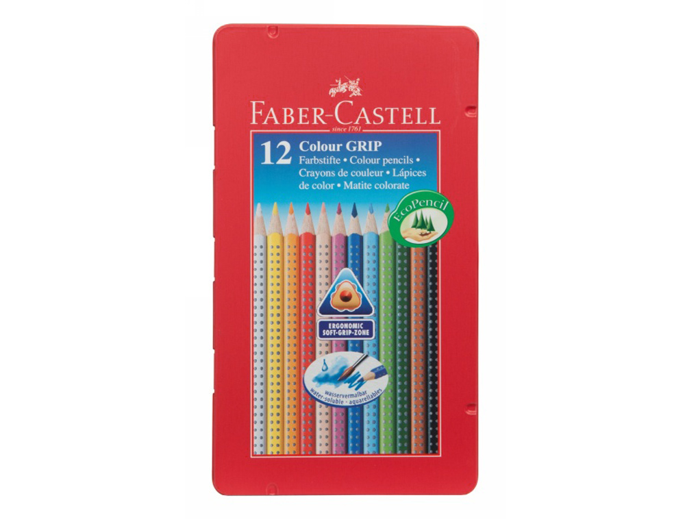 Lapis de cores faber-castell aguarelavel colour grip triangular caixa metalica de 12 cores sortidas ( Imagem 2 de 2 ) - Preview