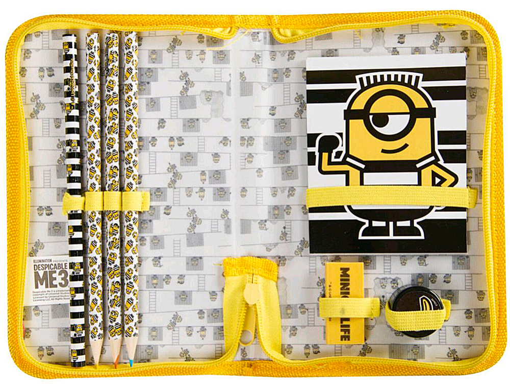 Minions pencil case with notebook, eraser, pencil sharpener, and colored pencils. ( Imagem 2 de 7 ) - Preview