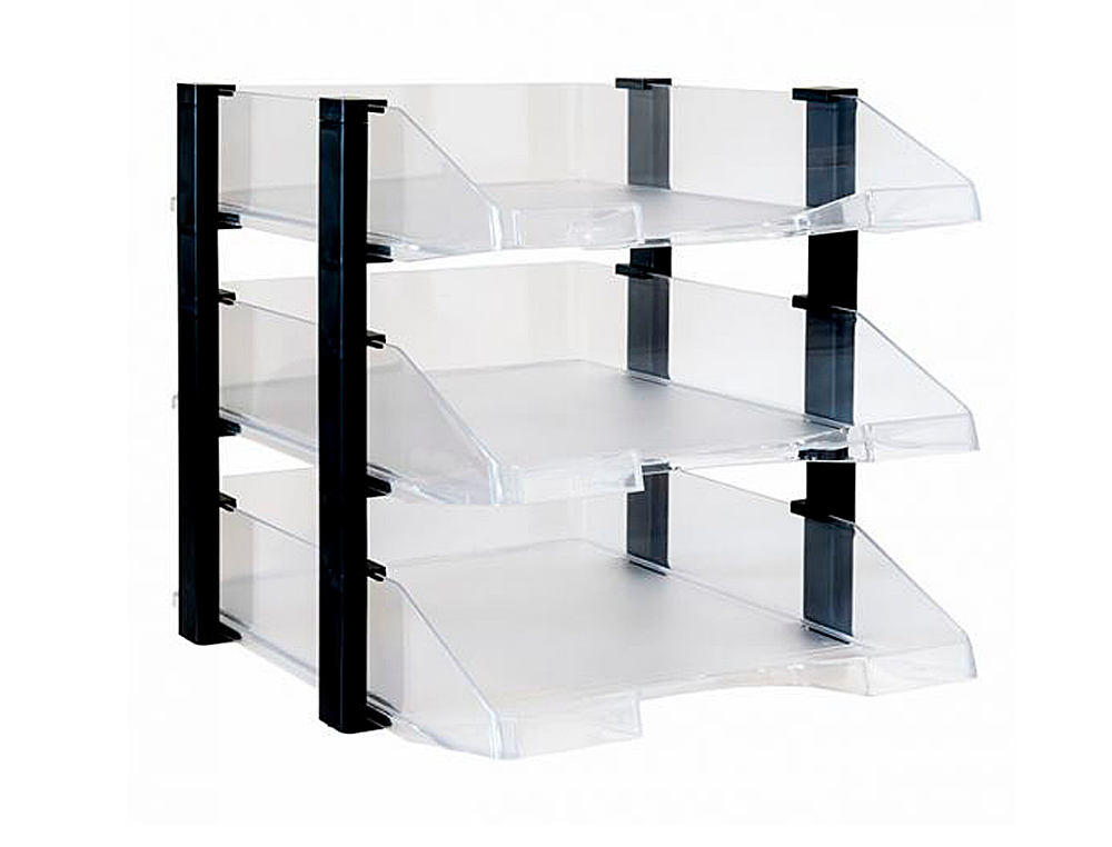 Tabuleiro de secretaria archivo 2000 plastico transparente com elevadores preto conjunto de 3 tabuleiros 280x285x350 mm ( Imagem 2 de 3 ) - Preview