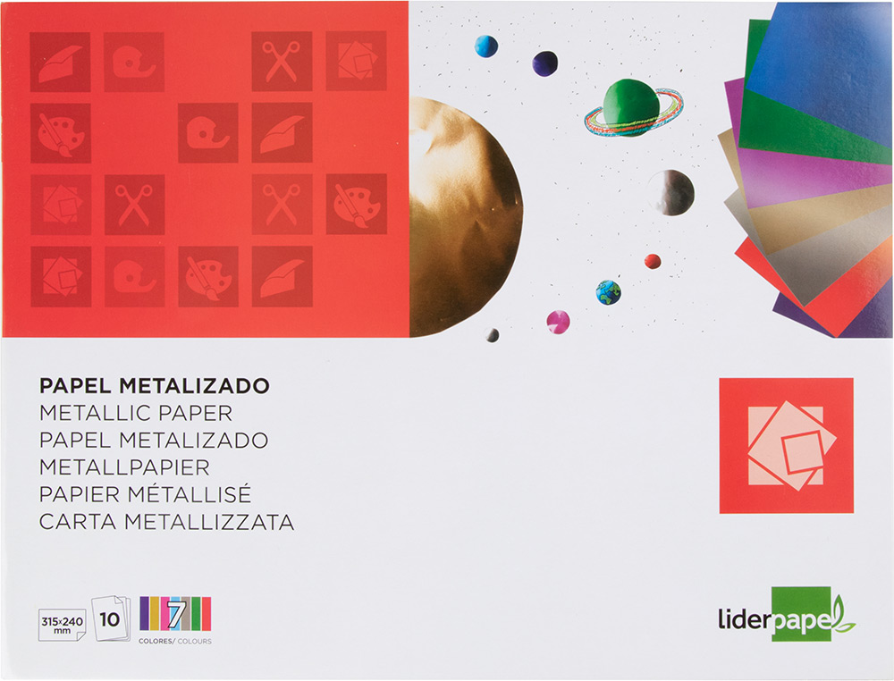Bloco trabalhos manuais liderpapel papel metalizado 240x315 mm 10 folhas cores sortidas ( Imagem 2 de 7 ) - Preview