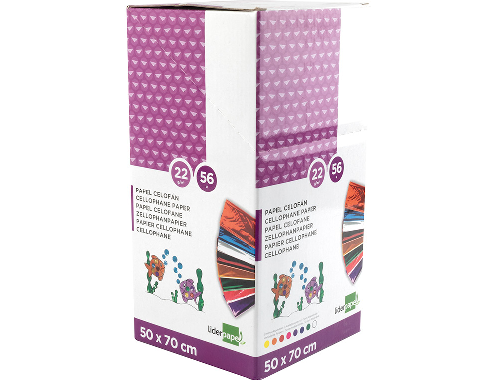 Papel celofane liderpapel 50x70 expositor 56 bolsas de 5 folhas 8 cores sortidas ( Imagem 2 de 6 ) - Preview