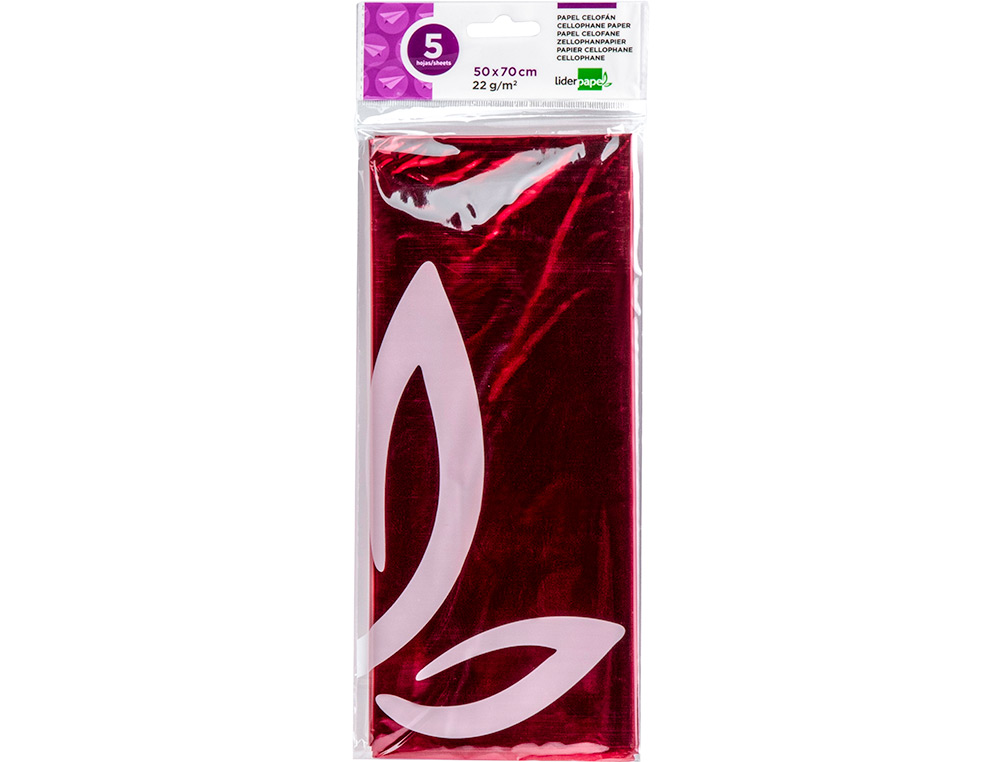 Papel celofane liderpapel 50x70 cm 22gr bolsa de 5 folhas rosa ( Imagem 2 de 5 ) - Preview