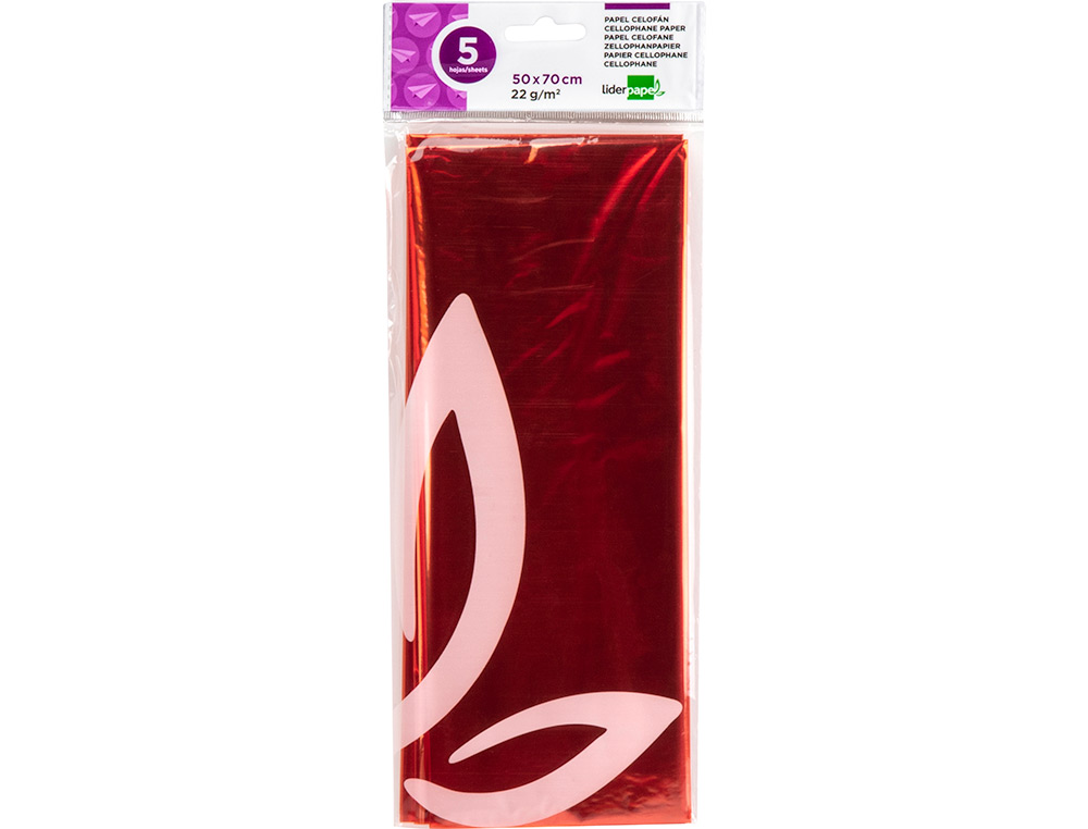 Papel celofane liderpapel 50x70 cm 22gr bolsa de 5 folhas laranja ( Imagem 2 de 5 ) - Preview