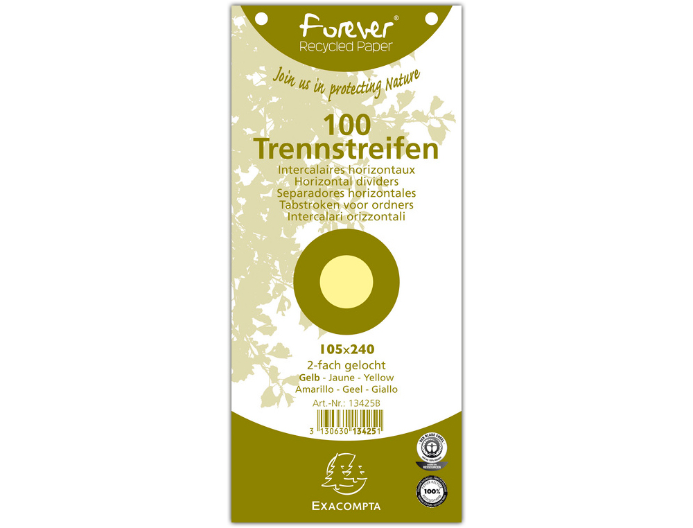 Separador exacompta cartolina de 180 gr conjunto de 100 separadores 105x240 mm com 12 furos cor amarelo ( Imagem 2 de 6 ) - Preview