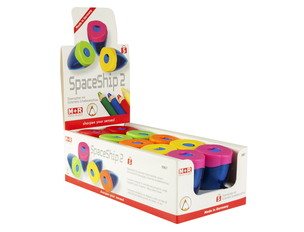 Apara lapis m+r plastico uso com deposito, capa de seguranca cores sortidas (10 unidades) ( Imagem 2 de 2 ) - Preview