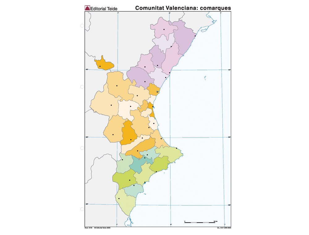 Mute map color din a4 political Valencian community (100 units) ( Imagem 2 de 2 ) - Preview