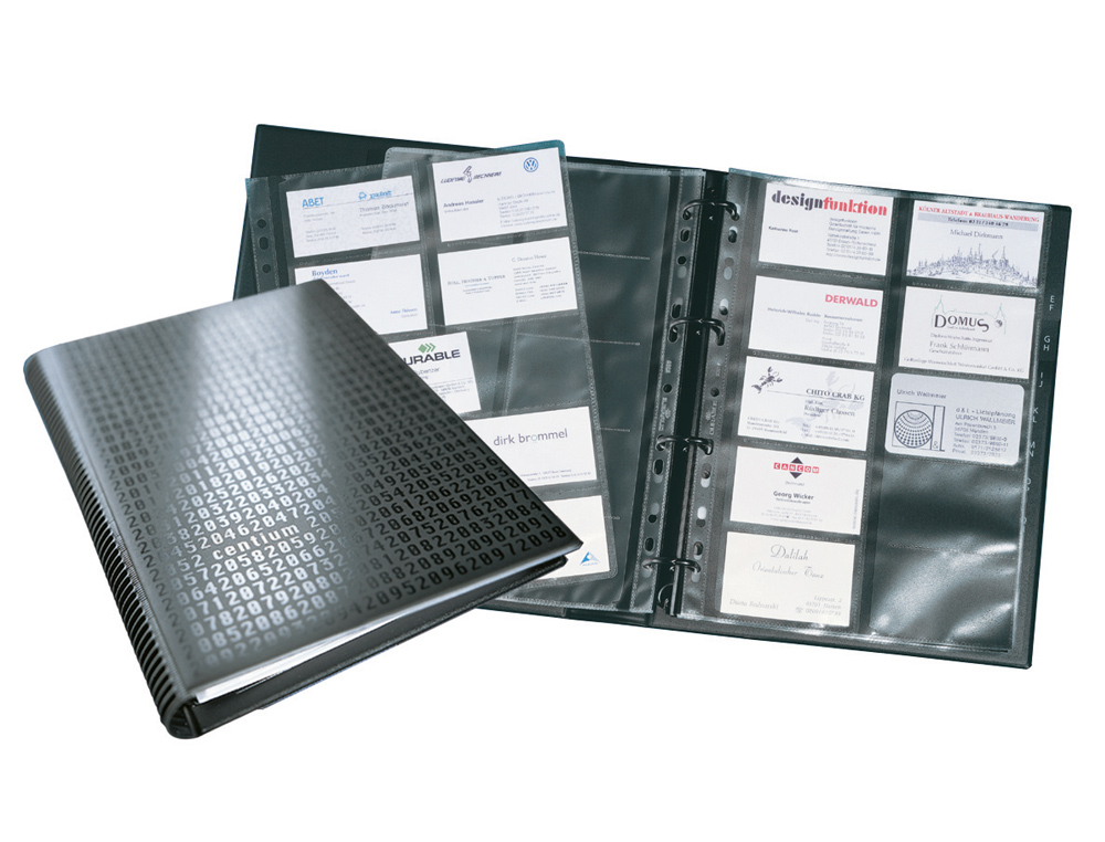 Porta cartoes durable din a4 visifix centium 4 aneis 20 bolsas com indice alfabetico para 400 cartoes de visita 57x90 mm ( Imagem 2 de 5 ) - Preview