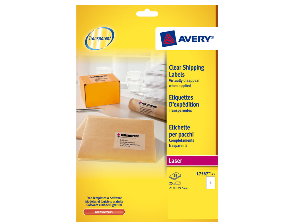 Etiquetas adesivas avery din a4 imprimiveis transparente 210x297 mm caixa de 25 folhas com 25 etiquetas ( Imagem 4 de 4 ) - Preview
