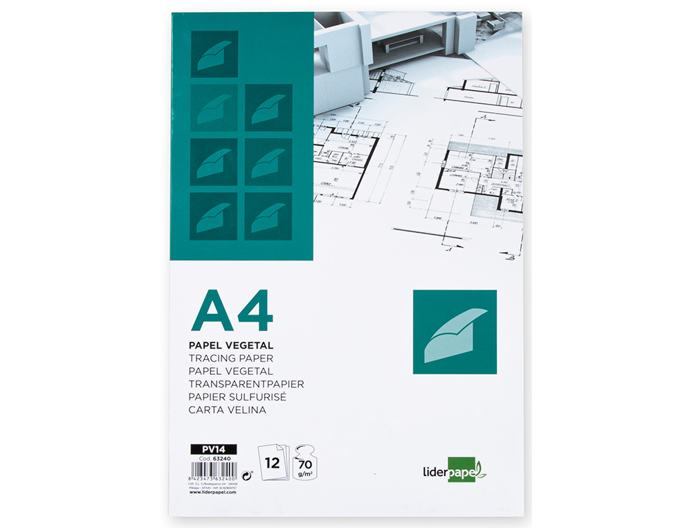 Bloco de papel vegetal liderpapel din a4 210x297mm 70 gr bolsa de 12 folhas ( Imagem 2 de 6 ) - Preview