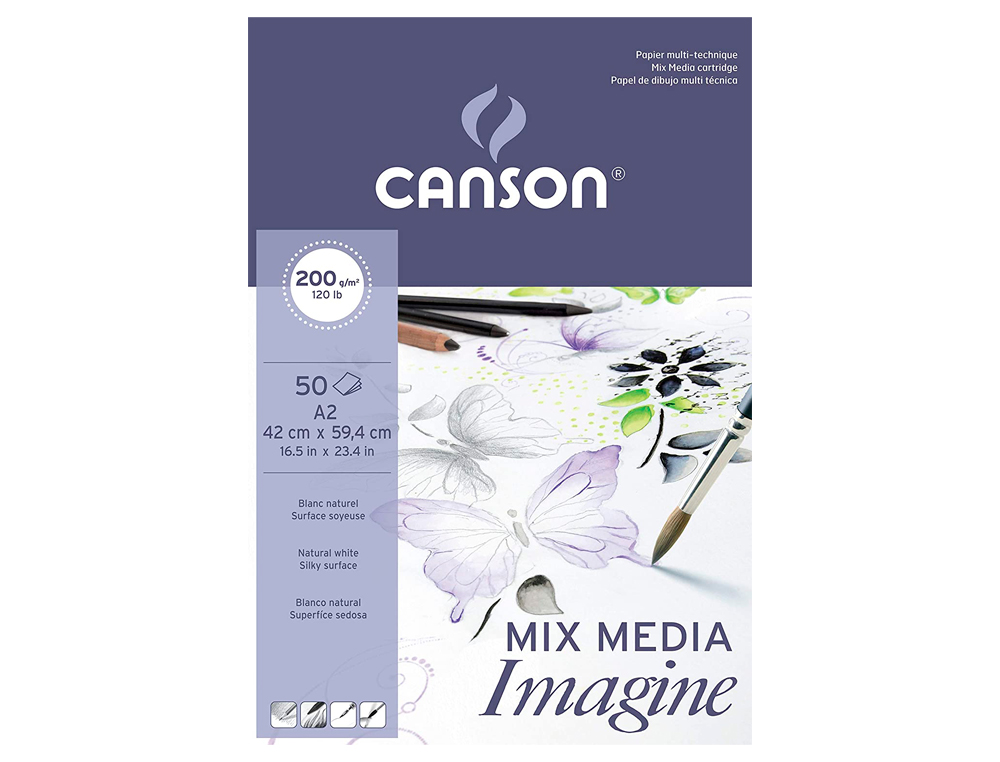 Bloco de desenho multitecnicas canson imagine din a2 colado liso 42x59,4 cm 50 folhas 200 gr ( Imagem 3 de 4 ) - Preview