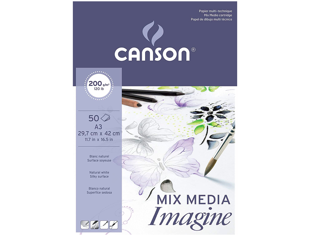 Bloco de desenho multitecnicas canson imagine din a3 colado liso 29,7x42 cm 50 folhas 200 gr ( Imagem 3 de 3 ) - Preview