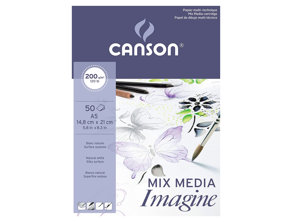 Bloco de desenho multitecnicas canson imagine din a5 colado liso 14,8x21 cm 50 folhas 200 gr ( Imagem 3 de 3 ) - Preview