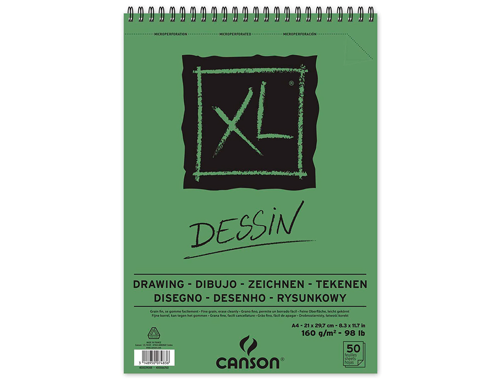 Bloco de desenho canson xl dessin din a4 liso microperfurado espiral 21x29,7 cm 50 folhas 160 gr ( Imagem 3 de 8 ) - Preview