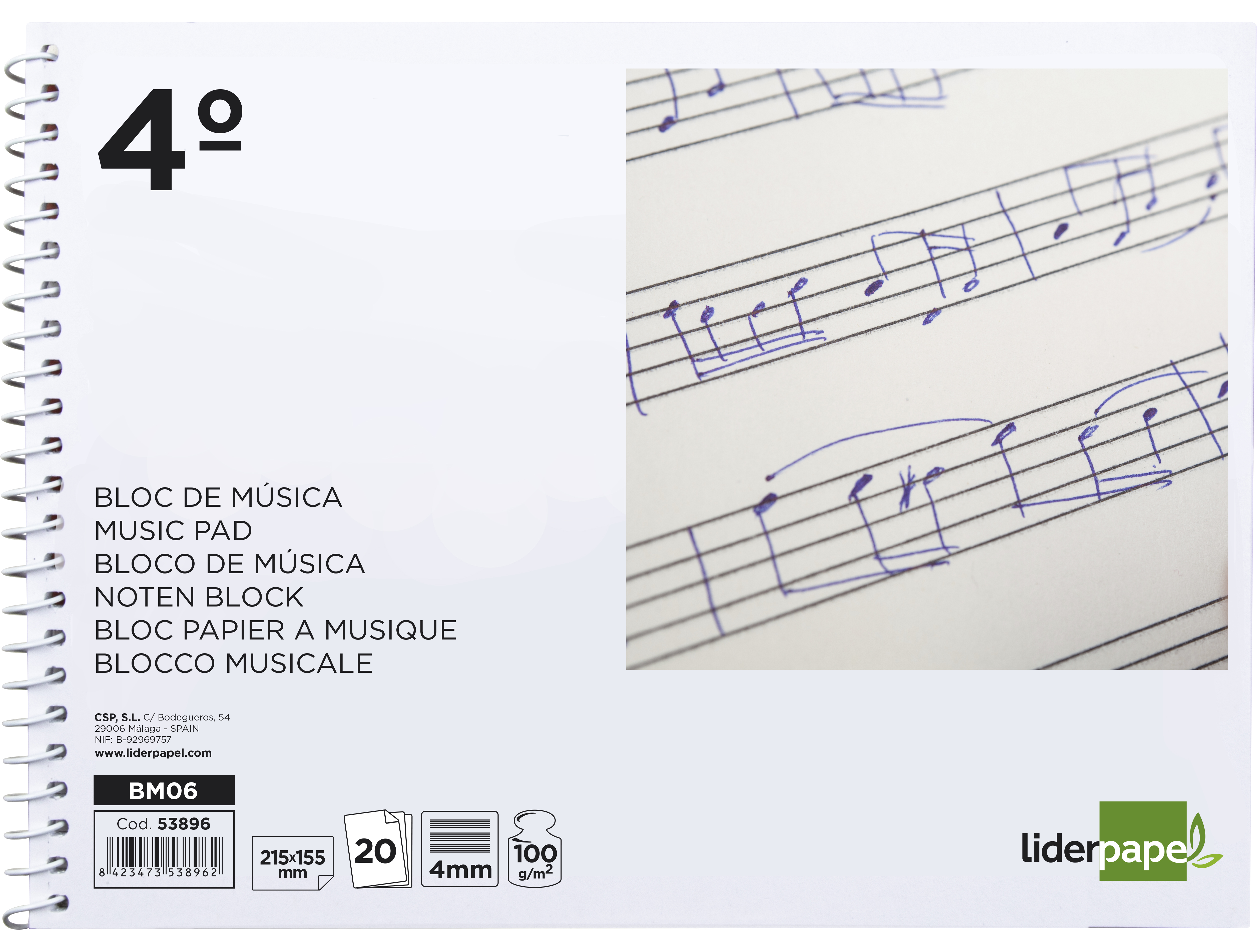 Bloco musica liderpapel quarto 20 folhas 100 gr pentagrama com 4 mm de entrelinhas ( Imagem 2 de 6 ) - Preview