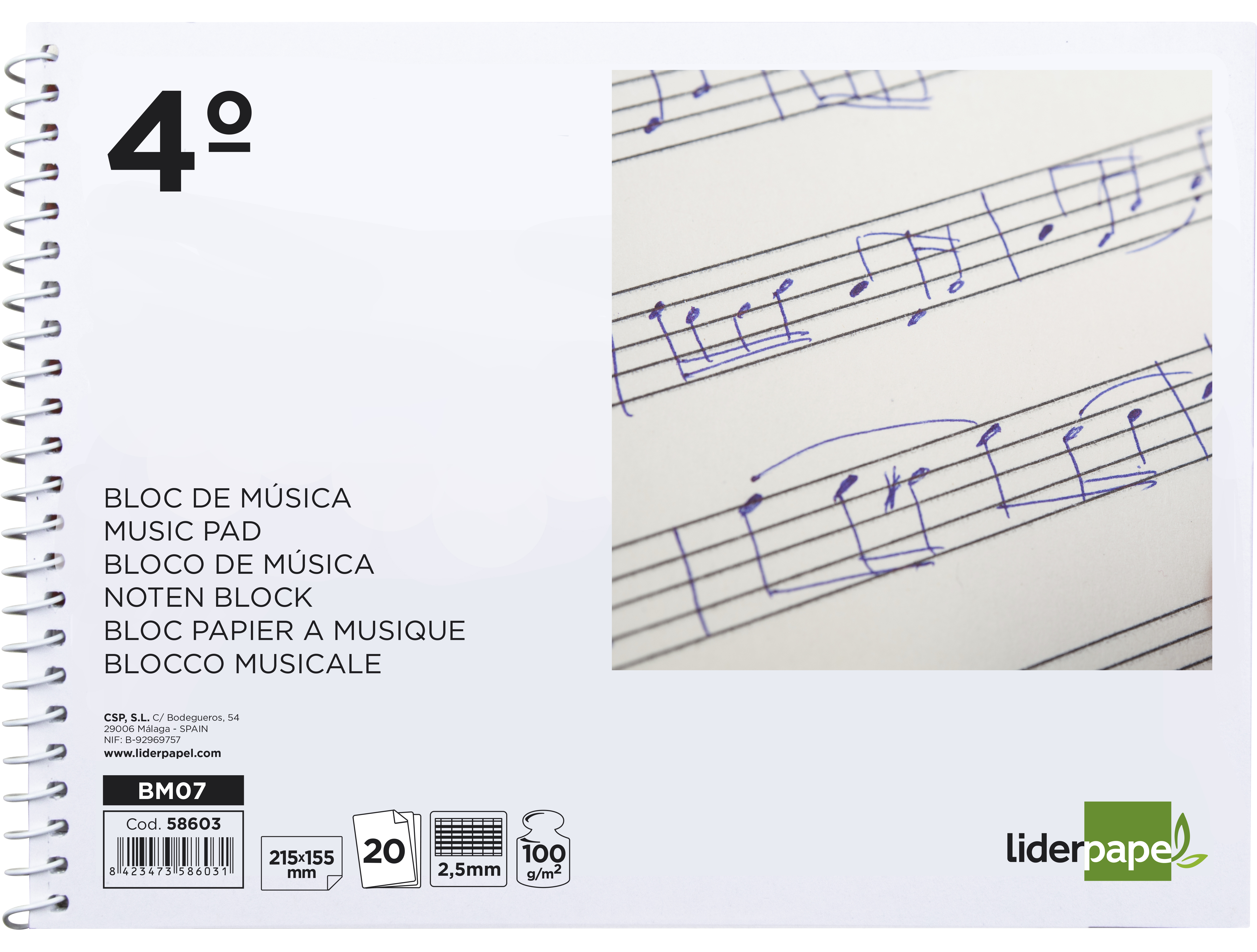 Caderno de musica liderpapel pentagrama pautado 2,5mm quarto 20 folhas 10g/m2 ( Imagem 2 de 6 ) - Preview