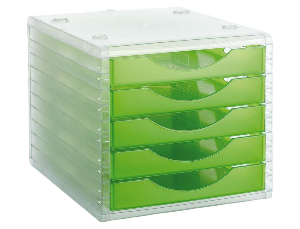 Bloco classificador de secretaria liderpapel empilhaveis 5 gavetas verde kiwi translucido 340x270x255 mm ( Imagem 2 de 5 ) - Preview