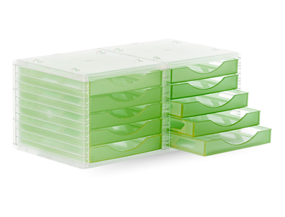 Bloco classificador de secretaria liderpapel empilhaveis 5 gavetas verde kiwi translucido 340x270x255 mm ( Imagem 3 de 5 ) - Preview