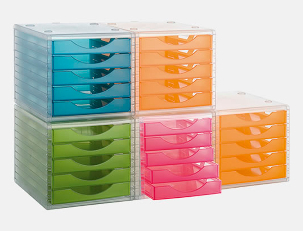 Bloco classificador de secretaria liderpapel empilhaveis 5 gavetas verde kiwi translucido 340x270x255 mm ( Imagem 4 de 5 ) - Preview