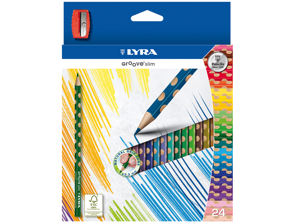 Lapis de cores lyra groove slim triangular minas de 3,3 mm caixa de 24 cores + apara lapis ( Imagem 3 de 4 ) - Preview