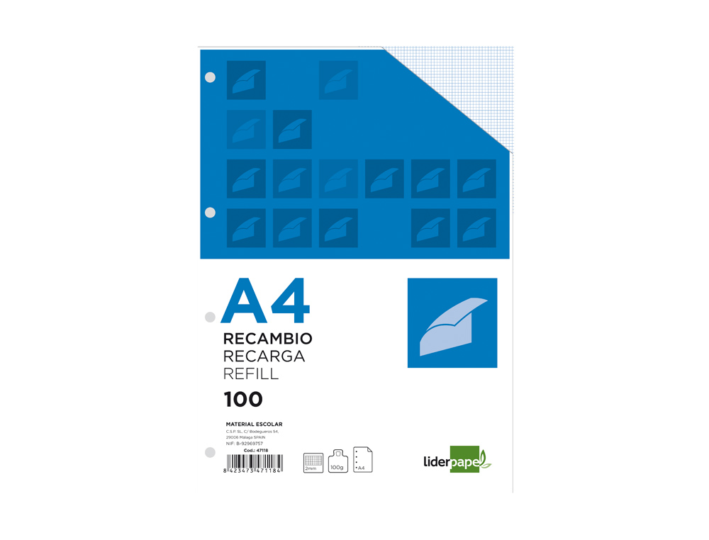 Recarga liderpapel din a4 100 folhas 100g/m2 quadricula 2mm com margem 4 furos ( Imagem 5 de 17 ) - Preview