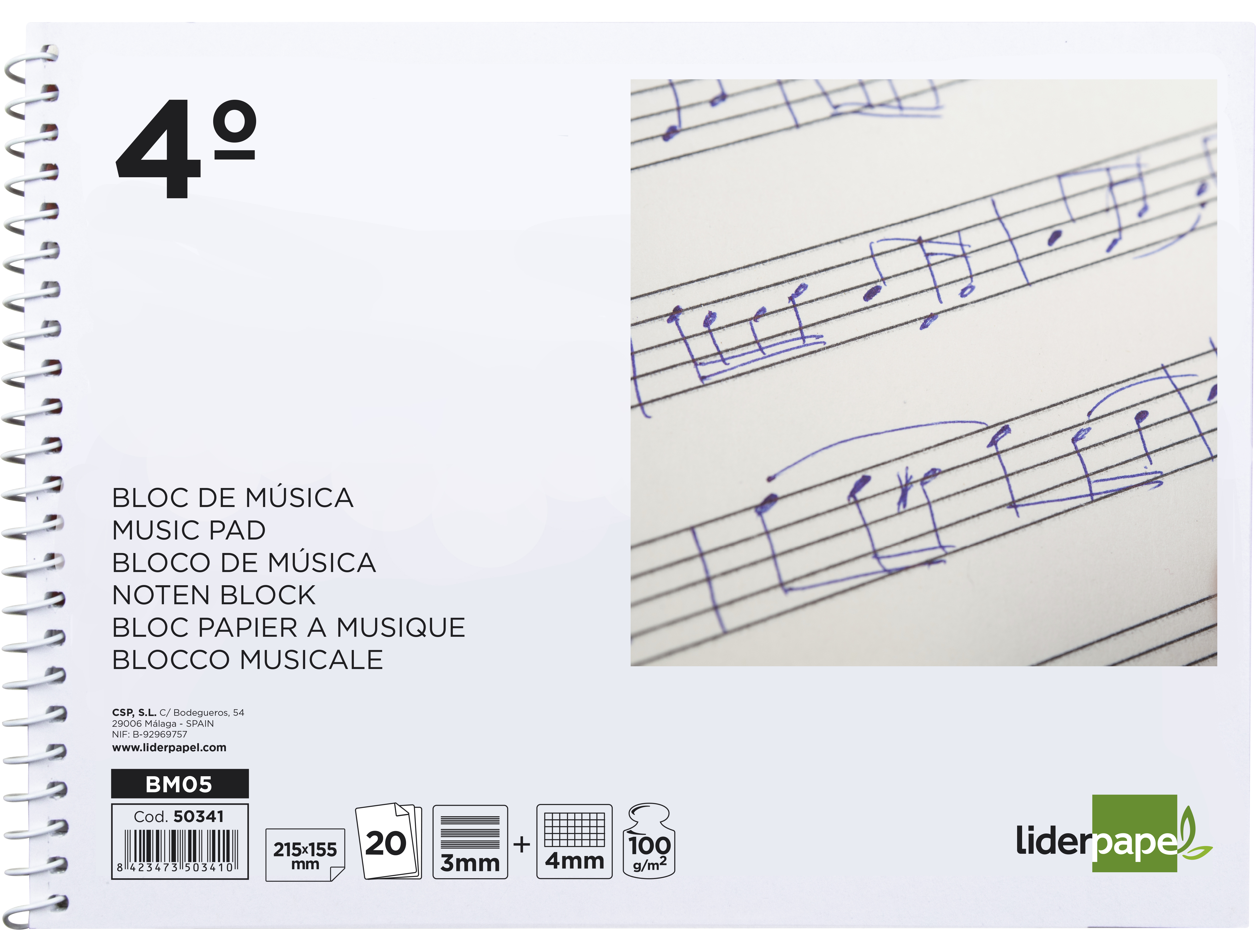 Bloco musica liderpapel pentagrama 3mm mais quadricula de 4mm para anotacoes quarto 20 folhas 100 gr ( Imagem 4 de 13 ) - Preview